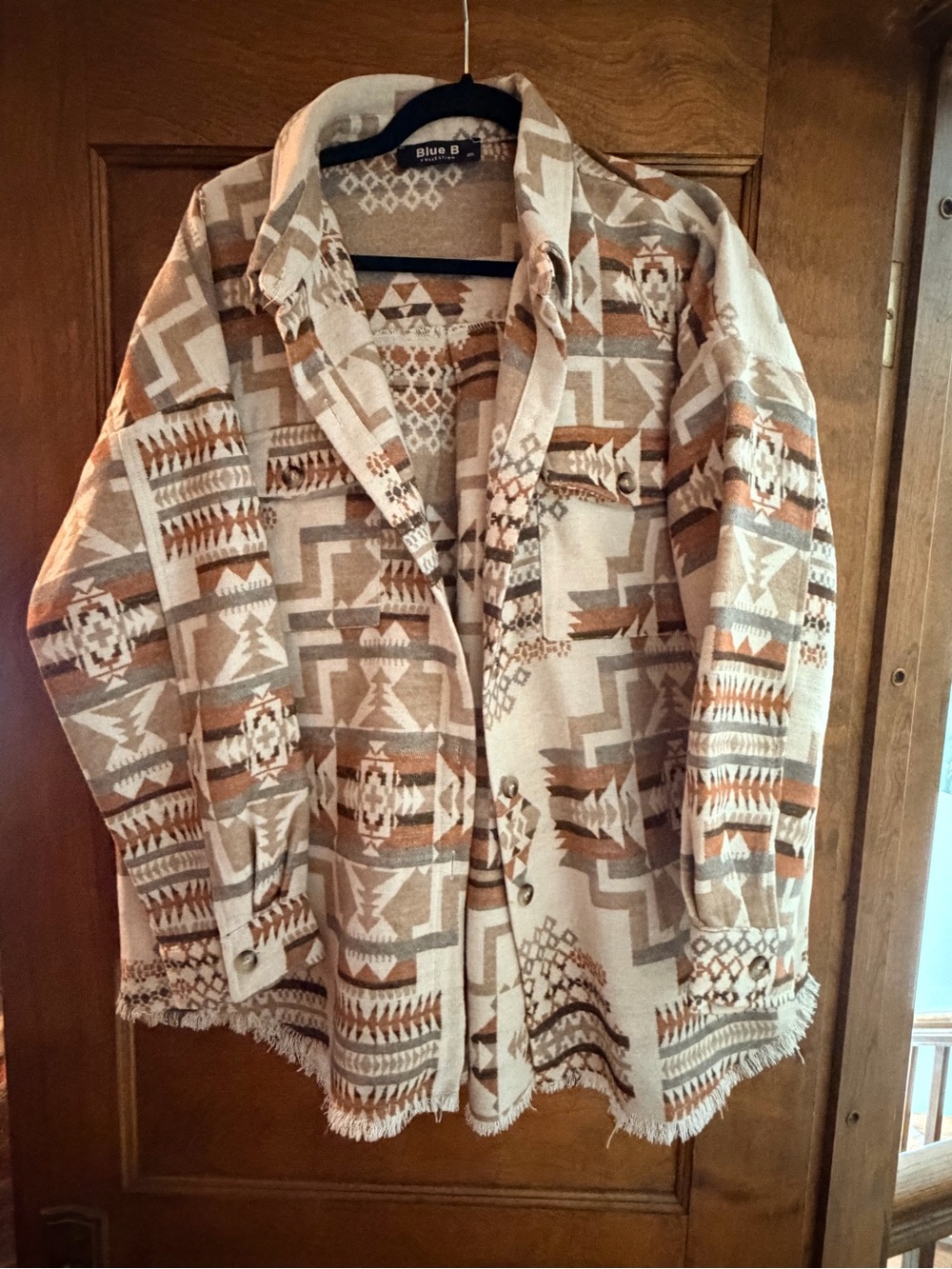Blue B Beige & Brown Aztec Bomber Jacket